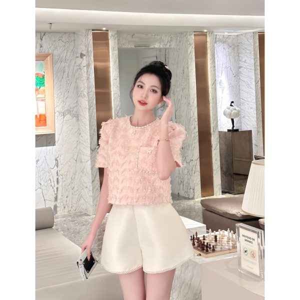 Áo croptop dạ phối nơ phụ kiện Al10