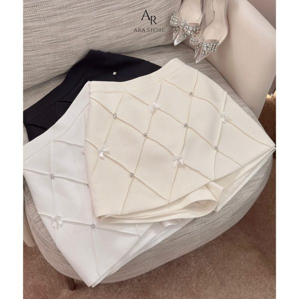 Chân váy chữ A đính nơ pha lê vân trám Yari Skirt Cv25