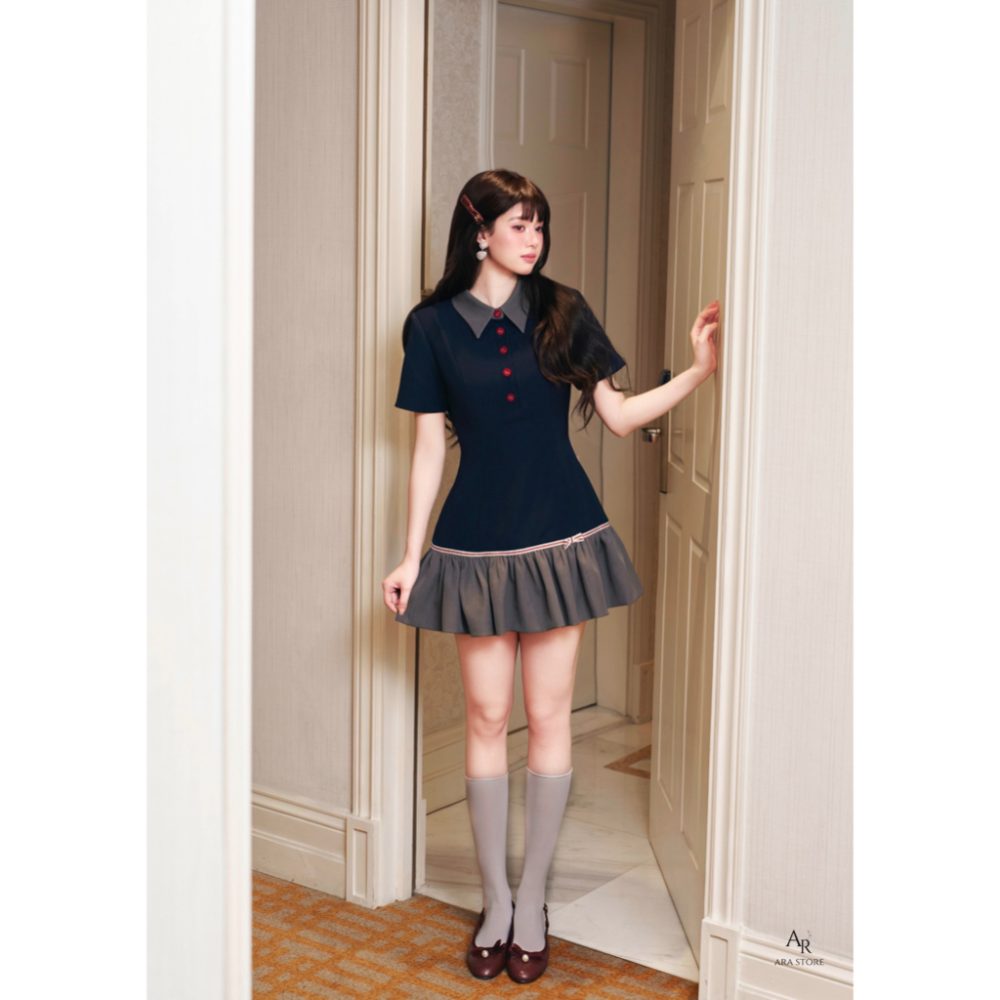 Váy đầm thiết kế xòe phối viền bèo và cổ ghi Zyphir Dress V101