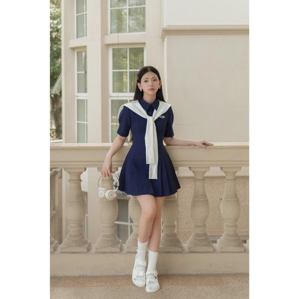 Váy đầm thiết kế xòe navy cổ peter Liora Dress V108 (chưa kèm khăn choàng)