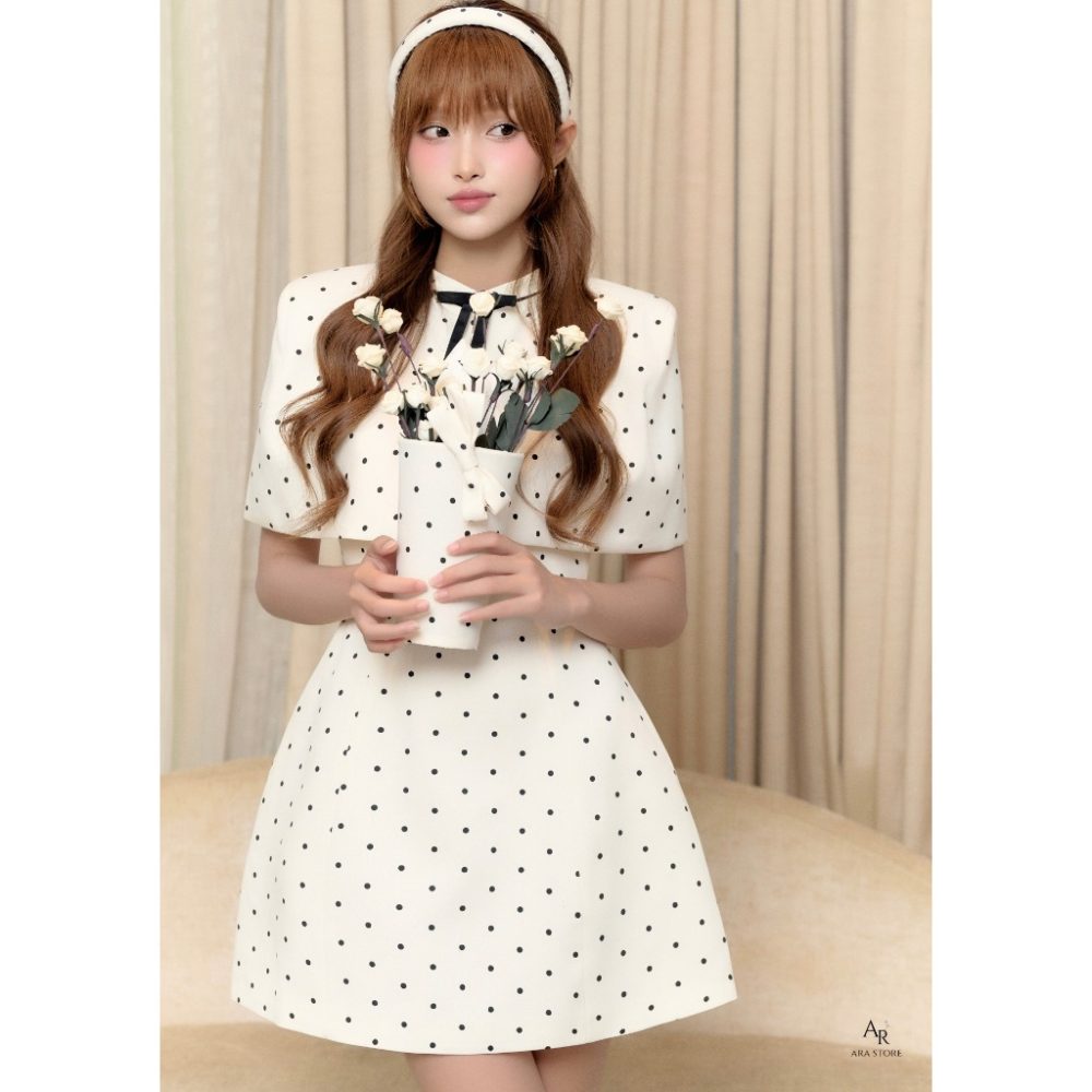 Váy đầm thiết kế kèm áo choàng chấm bi tiểu thư tặng kèm nơ Envia Dress V121 – 2