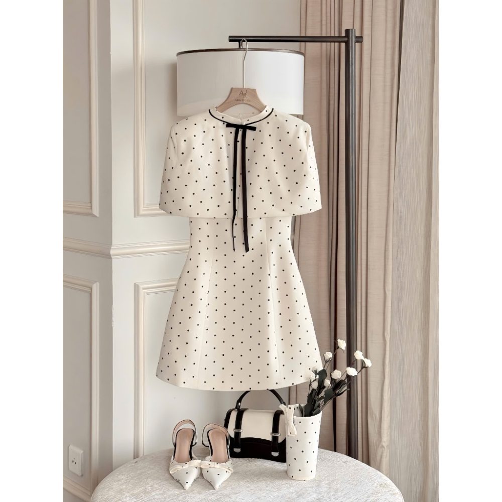 Váy đầm thiết kế kèm áo choàng chấm bi tiểu thư tặng kèm nơ Envia Dress V121 – 3