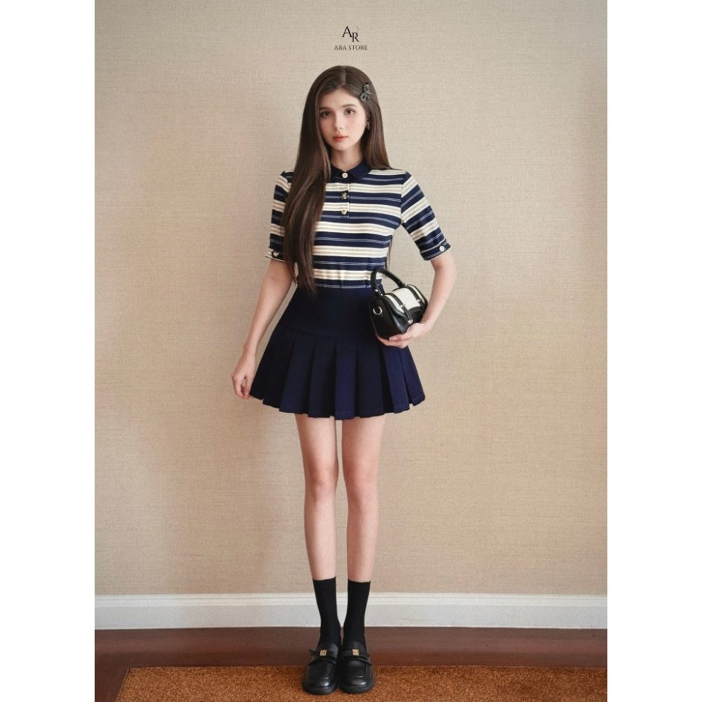 Chân váy xòe xếp ly bản to đính nơ hông Ivy Skirt Cv69 – 4