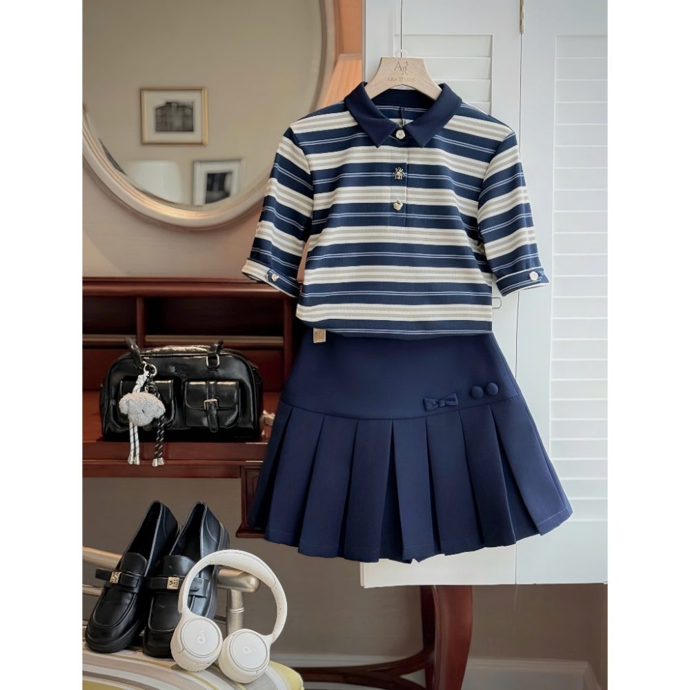 Chân váy xòe xếp ly bản to đính nơ hông Ivy Skirt Cv69 – 3