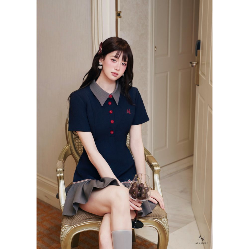Váy đầm thiết kế xòe phối viền bèo và cổ ghi Zyphir Dress V101 – 3