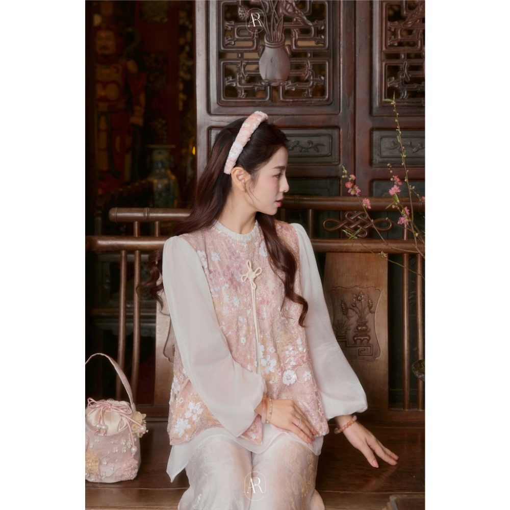 Áo ren thêu kim sa hồng Khả Nhiên AD004 – 2