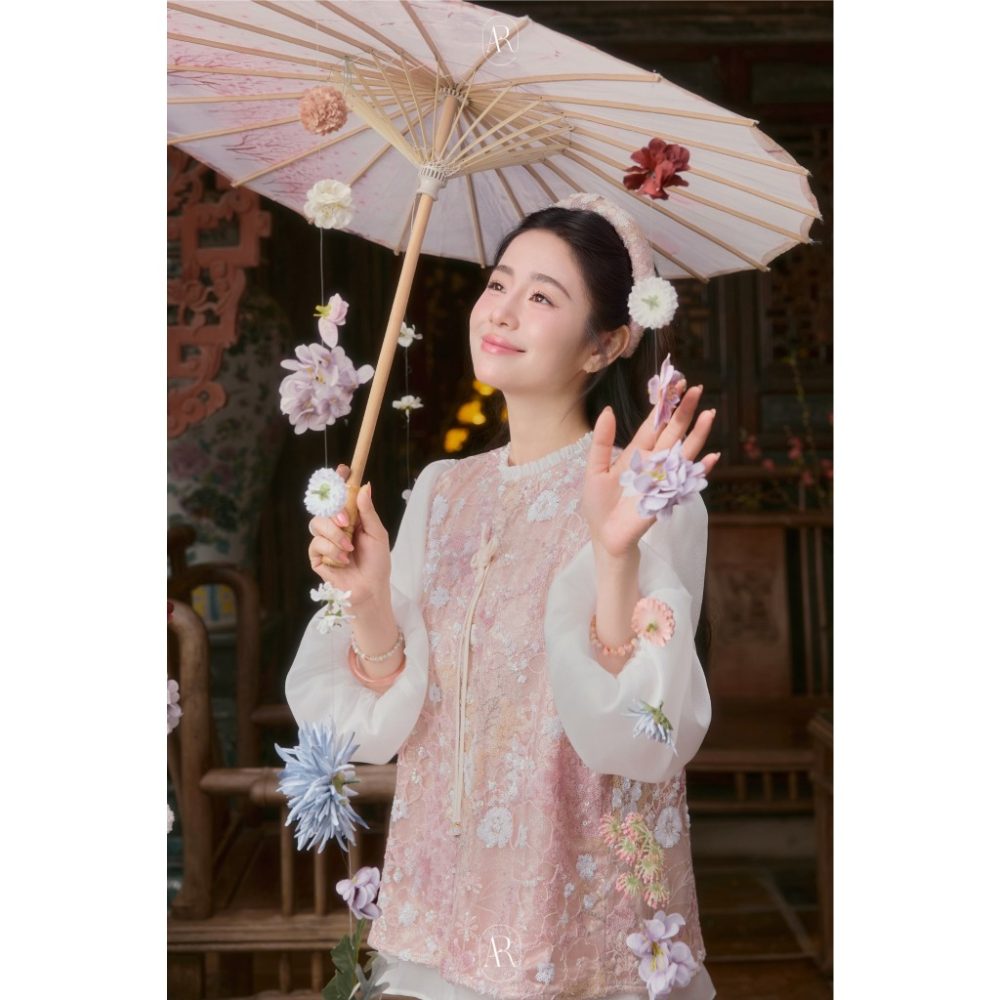 Áo ren thêu kim sa hồng Khả Nhiên AD004 – 5