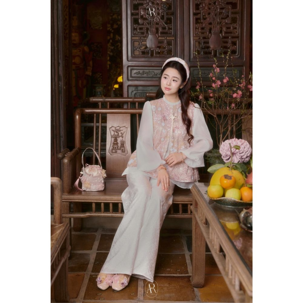 Áo ren thêu kim sa hồng Khả Nhiên AD004 – 4