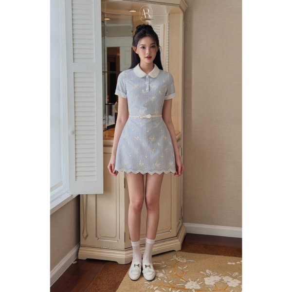 Váy đầm thêu hoa viền ren kèm đai nơ Berry Dress V144