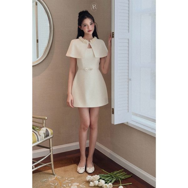 Váy đầm xòe A đai nơ kèm áo choàng cổ kết hoa Sora Dress V147