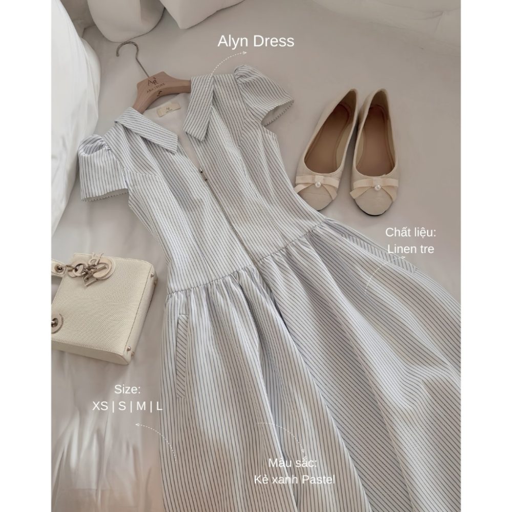 Váy dài kẻ cổ V khóa kéo Alyn Dress V149 – 2