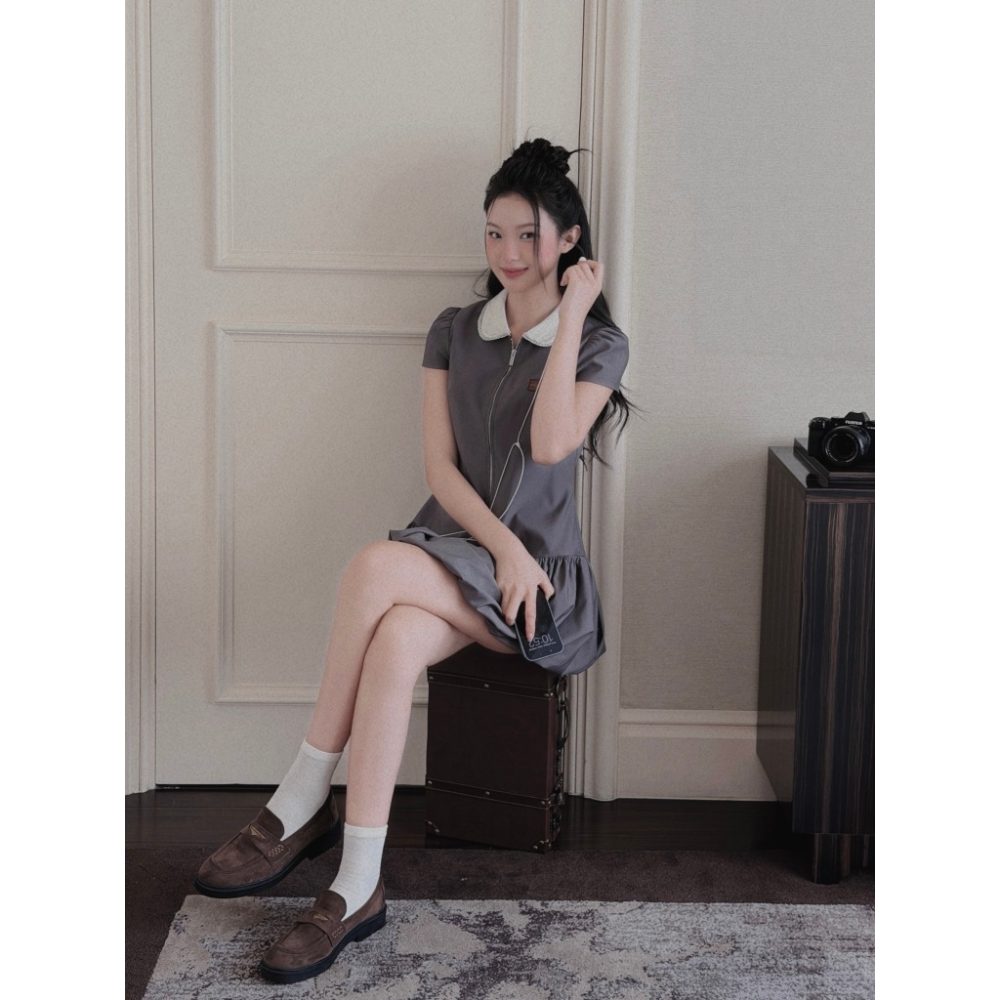 Váy ghi bí cổ sen khoá kéo Lio Dress V153 – 3