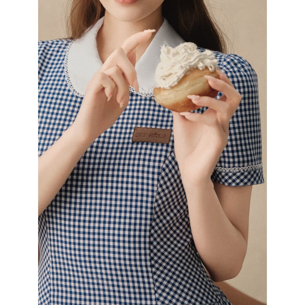 Váy xoè kẻ dáng dài cổ sen phối ren Lamia Dress V160 – 4