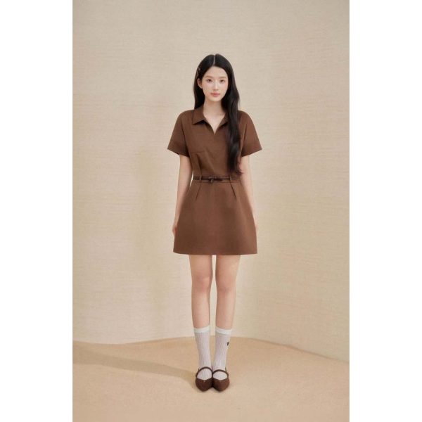 Váy liền nâu cổ sơ mi Lany Dress V169