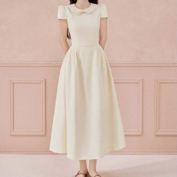Váy xoè dài cổ sen đính nơ Mirel Dress V166