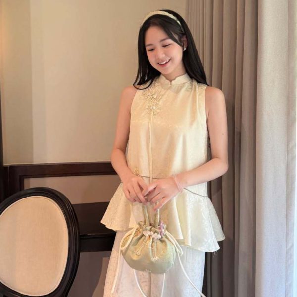 Áo lụa kết dây hoa áo Lam Al192
