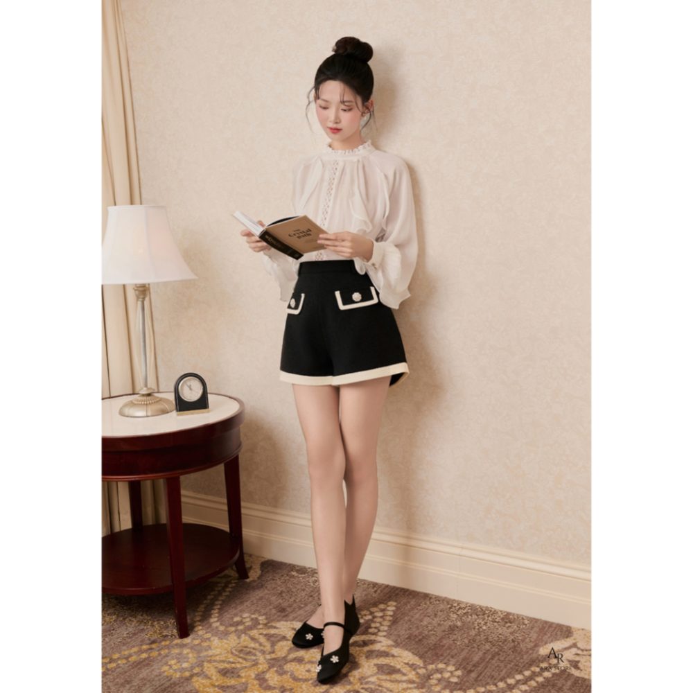 Áo sơ mi dáng suông lụa viền bèo Vallia Top Al152 – 4