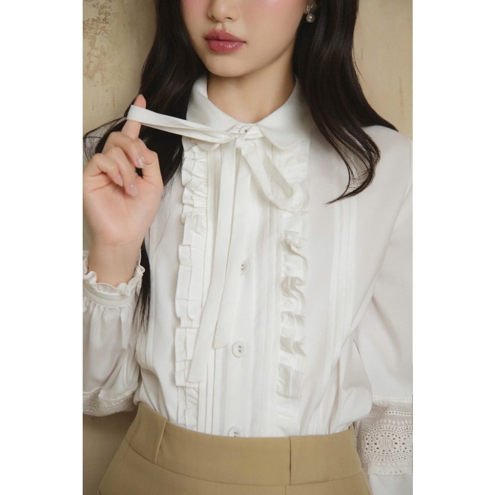 Áo sơ mi trắng tay phồng cổ sen bèo Aluna Top Al154 – 5