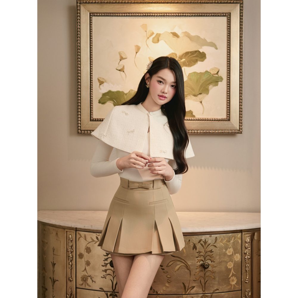Áo len thỏ phối choàng dạ Tweed đính nơ Arvia Top Al161 – 5