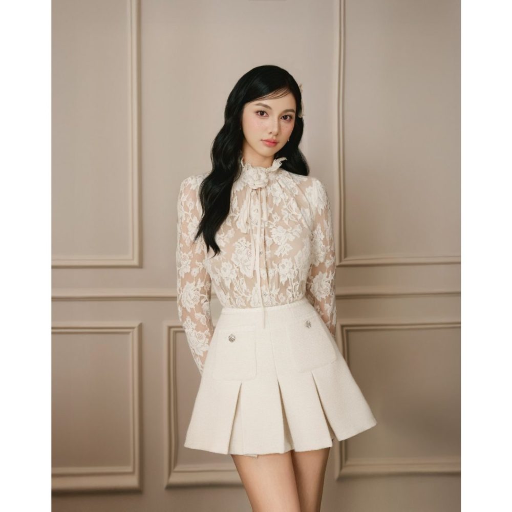 Chân váy xòe xếp li bản to dạ tweed Luci Skirt Cv77