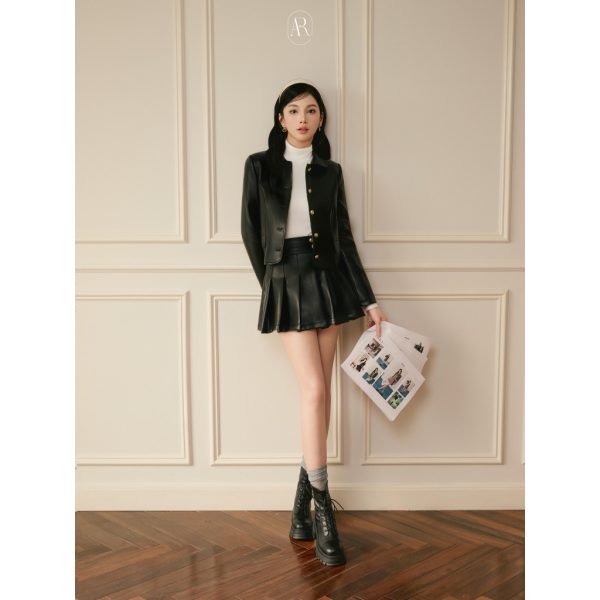 Set (có bán rời) Áo khoác da Ve36 và Chân váy xoè xếp li bản to Cv75 Noxe Set